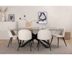 Venture Design Valgomojo stalas, Piazza, 76x180x90 cm, Pilka/Juoda, Valgomasis kėdė, Veltinas, 57x76.5x50 cm, Bežinis/Juodas