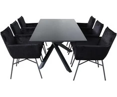 Venture Design Valgomojo stalas, Piazza, 76x180x90 cm, Juodas, Valgomasis kėdė, Petra, 60x87x57 cm, Juoda
