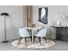 Venture Design Valgomojo stalas, Plaza, 100 cm, Balta+Valgomojo kėdė, Velvetas, 57x76.5x50 cm, Šviesiai pilka
