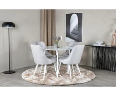 Venture Design Valgomojo stalas, Plaza, 100 cm, Balta+Valgomojo kėdė, Velvet Deluxe, 66x88.5x50 cm, Šviesiai pilka