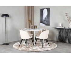 Venture Design Valgomojo stalas, Plaza, 100 cm, Balta + Valgomasis kėdė, Sametas, 57x76.5x50 cm, Beždžionės spalva