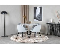 Venture Design Valgomojo stalas, Plaza, 100 cm, Balta+Valgomojo kėdė, Velvetas, 57x76.5x50 cm, Šviesiai pilka