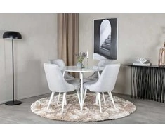 Venture Design Valgomojo stalas, Plaza, 100 cm, Balta+Valgomojo kėdė, Velvet Deluxe, 66x88.5x50 cm, Šviesiai pilka