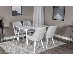 Venture Design Valgomojo stalas, Polar, 120x80 cm, Balta + Valgomasis kėdė, Plaza, 58x86 cm, Šviesiai pilka