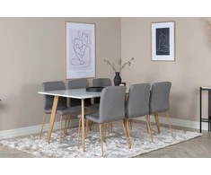 Venture Design Valgomojo stalas su kėdėmis, 180x90x75 cm, balta, medžio imitacija