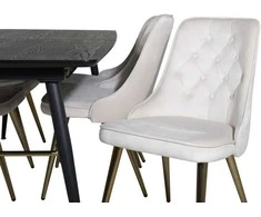 Venture Design Valgomojo stalas su kėdėmis, auksinis pratęsimas ir aksomo audinio prabanga, 180x85 cm ir 88.5x50 cm, bežinis ir juodas