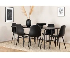 Venture Design Valgomojo stalas, Uno, 200x90 cm, Juodas, Valgomasis kėdė, Polar, 85.3x43.5 cm, Juoda