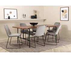 Venture Design Valgomojo stalas, Uno, 200x90 cm, Juodas, Valgomasis kėdė, Muce, 84x43 cm, Pilka