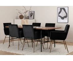 Venture Design Valgomojo stalas, Uno, 200x90 cm, Juodas/Riešutas, Valgomasis kėdė, Petra, 87x57 cm, Nusidėvėjęs varis/Juodas
