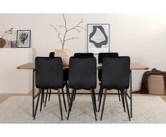 Venture Design Valgomojo stalas, Uno, 200x90 cm, Juoda/Riešutas, Valgomasis kėdė, Windu Lyx, 94x43 cm, Juoda Velveetas