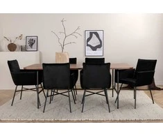 Venture Design Valgomojo stalas, Uno, 200x90 cm, Juoda/Riešutas, Valgomasis kėdė, Petra, 60x87 cm, Juoda/Juoda aksamitas