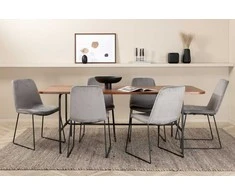 Venture Design Valgomojo stalas, Uno, 200x90 cm, Juodas, Valgomasis kėdė, Muce, 84x43 cm, Pilka