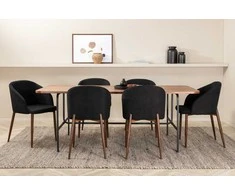 Venture Design Valgomojo stalas, Uno, 200x90 cm, Juodas Riešutas, Valgomasis kėdė, Arch, 83x48.5 cm, Juoda