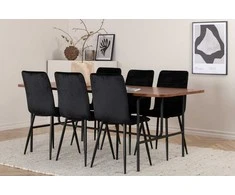 Venture Design Valgomojo stalas, Uno, 200x90 cm, Juoda/Riešutas, Valgomasis kėdė, Windu Lyx, 94x43 cm, Juoda Velveetas