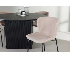 Venture Design Valgomojo stalo ir kėdžių komplektas Matilda valgomojo stalas 130 cm juodas Modesto valgomojo kėdė smėlio spalvos išskleidžiamas