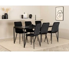 Venture Design Valgomojo stalo ir kėdžių komplektas Pelle valgomojo stalas ir Windu Lyx kėdė 190x90x75 cm juodas aksomas