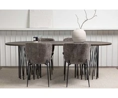 Venture Design Valgomojo stalo ir kėdžių komplektas Akmeninis ovalus valgomojo stalas ir Modesto valgomojo kėdė 220x100 cm juoda