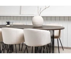 Venture Design Valgomojo stalo ir kėdžių komplektas, Ovalus akmens valgomojo stalas ir Berit kėdė, 220x100 cm, juoda