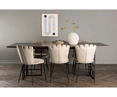 Venture Design Valgomojo stalo ir kėdžių komplektas Ystad valgomojo stalas ir Limhamn šviesi kėdė 100x220 cm juodas ir smėlio spalvos aksomas