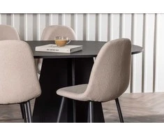 Venture Design Valgomojo stalo ir kėdžių komplektas Bootcut ovalus stalas ir Polar kėdės 115x230 cm juoda smėlio spalvos MDF faneruotė