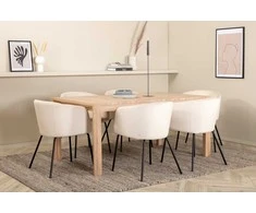 Venture Design Valgomojo stalo ir kėdžių komplektas Slider 170x95x75 cm Balta aksominė medžiaga