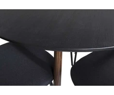 Venture Design Valgomojo stalo ir kėdžių komplektas Plaza Apvalus stalas 100 cm Juodas Vault valgomojo kėdė Juoda audinys Juoda