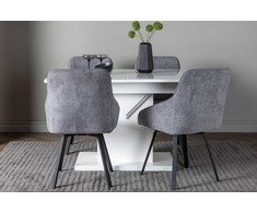 Venture Design Valgomojo stalo ir kėdžių komplektas Pluto 120x160x90 cm Balta MDF Stiklas Juoda Tamsiai pilka audinys