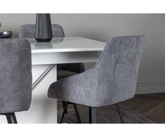 Venture Design Valgomojo stalo ir kėdžių komplektas Pluto 120x160x90 cm Balta MDF Stiklas Juoda Tamsiai pilka audinys