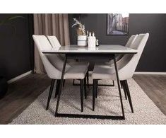 Venture Design Valgomojo stalo ir kėdžių komplektas Estelle valgomojo stalas 140x90 cm baltas Leone valgomojo kėdė