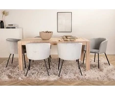 Venture Design Valgomojo stalo ir kėdžių komplektas, stalas su slankiojančia ištrauka ir Berit kėdė, 170x95x75 cm, balta, juoda, šviesiai pilka veliūrinė