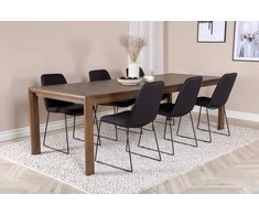 Venture Design Valgomojo stalo ir kėdžių komplektas 170x250 cm Juodo ąžuolo audinys