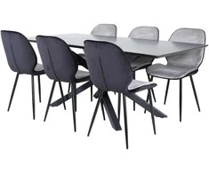 Venture Design Valgomojo stalo ir kėdžių komplektas Piazza valgomojo stalas ir Emma kėdė juodos ir šviesiai pilkos aksomo bei geležies