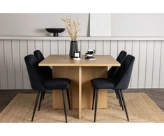 Venture Design Valgomojo stalo ir kėdžių komplektas Leo valgomojo stalas ir naktinė valgomojo kėdė 100x100x75 cm juoda mediena