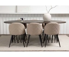 Venture Design Valgomojo stalo ir kėdžių komplektas Stone 220x100 cm juodos spalvos audinys