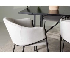 Venture Design Valgomojo stalo ir kėdžių komplektas Astrid valgomojo stalas ir Evelina valgomojo kėdė 200x75 cm juoda ir šviesiai pilka MDF ir aksomas