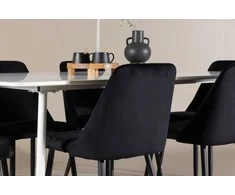 Venture Design Valgomojo stalo ir kėdžių komplektas Silar valgomojo stalas ir naktinė valgomojo kėdė 180x90 cm juoda ir balta