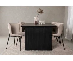 Venture Design Valgomojo stalo ir kėdžių komplektas Vail ir Modesto juodos ir smėlio spalvos MDF ir bouclé