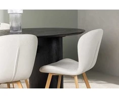 Venture Design Valgomojo stalo ir kėdžių komplektas Isolde valgomojo stalas ir Lilja valgomojo kėdė 180x75 cm juoda smėlio spalvos MDF audinys