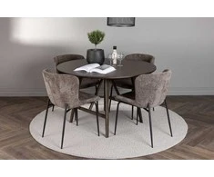 Venture Design Valgomojo stalo ir kėdžių komplektas Kaseidon Modesto 100 cm ruda pilka juoda mediena audinys