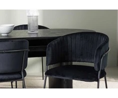 Venture Design Valgomojo stalo ir kėdžių komplektas Isolde valgomojo stalas ir Selma valgomojo kėdė 180x75 cm juodas MDF ir aksomas