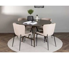 Venture Design Valgomojo stalo ir kėdžių komplektas Kaseidon Modesto 100 cm rudos spalvos, smėlio spalvos, mediena, audinys