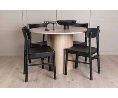Venture Design Valgomojo stalo ir kėdžių komplektas Olivia valgomojo stalas ir Montros valgomojo kėdė 110 cm balta natūrali