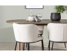 Venture Design Valgomojo stalo ir kėdžių komplektas Andy valgomojo stalas ir Edina valgomojo kėdė 180x75 cm natūralaus ir balto MDF bei boucle