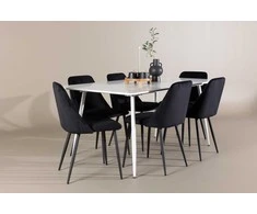 Venture Design Valgomojo stalo ir kėdžių komplektas Silar valgomojo stalas ir naktinė valgomojo kėdė 180x90 cm juoda ir balta