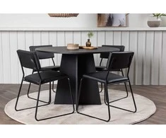 Venture Design Valgomojo stalo ir kėdžių komplektas Bootcut ir Kenth 110 cm juodas MDF faneruotė ir PU