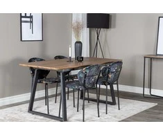 Venture Design Valgomojo stalo ir kėdžių komplektas Inca 160x200x85x75 cm ąžuolas juoda audinys