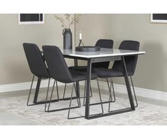 Venture Design Valgomojo stalo ir kėdžių komplektas Estelle valgomojo stalas 140x90 cm baltas juodos spalvos audinys