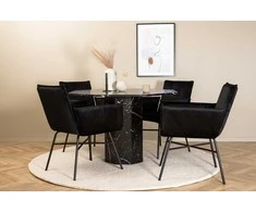 Venture Design Valgomojo stalo ir kėdžių komplektas Marbs apvalus valgomojo stalas ir Petra kėdė 110x75 cm juoda