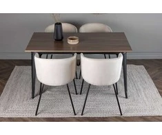 Venture Design Valgomojo stalo ir kėdžių komplektas Tempe ir Berit 140x80 cm Juodasis graikinis riešutas, smėlio spalvos MDF, aksomas
