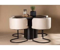 Venture Design Valgomojo stalo ir kėdžių komplektas Olivia ir Simrishamn 110 cm juoda smėlio spalvos MDF audinys plienas